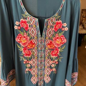Savanna Jane Teal Embroidered Top